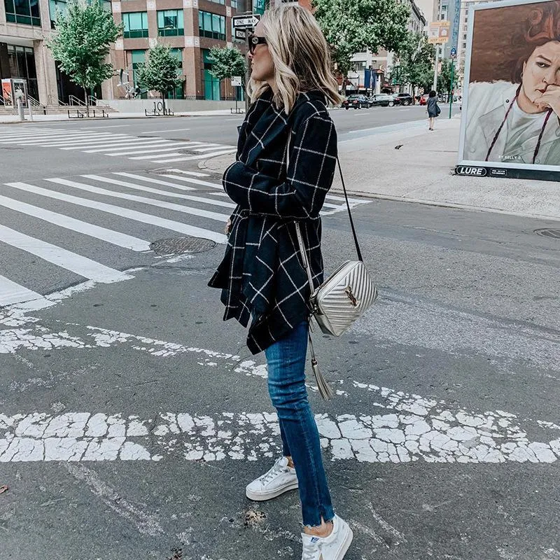 Women Loose Plaid Long Wind Coats