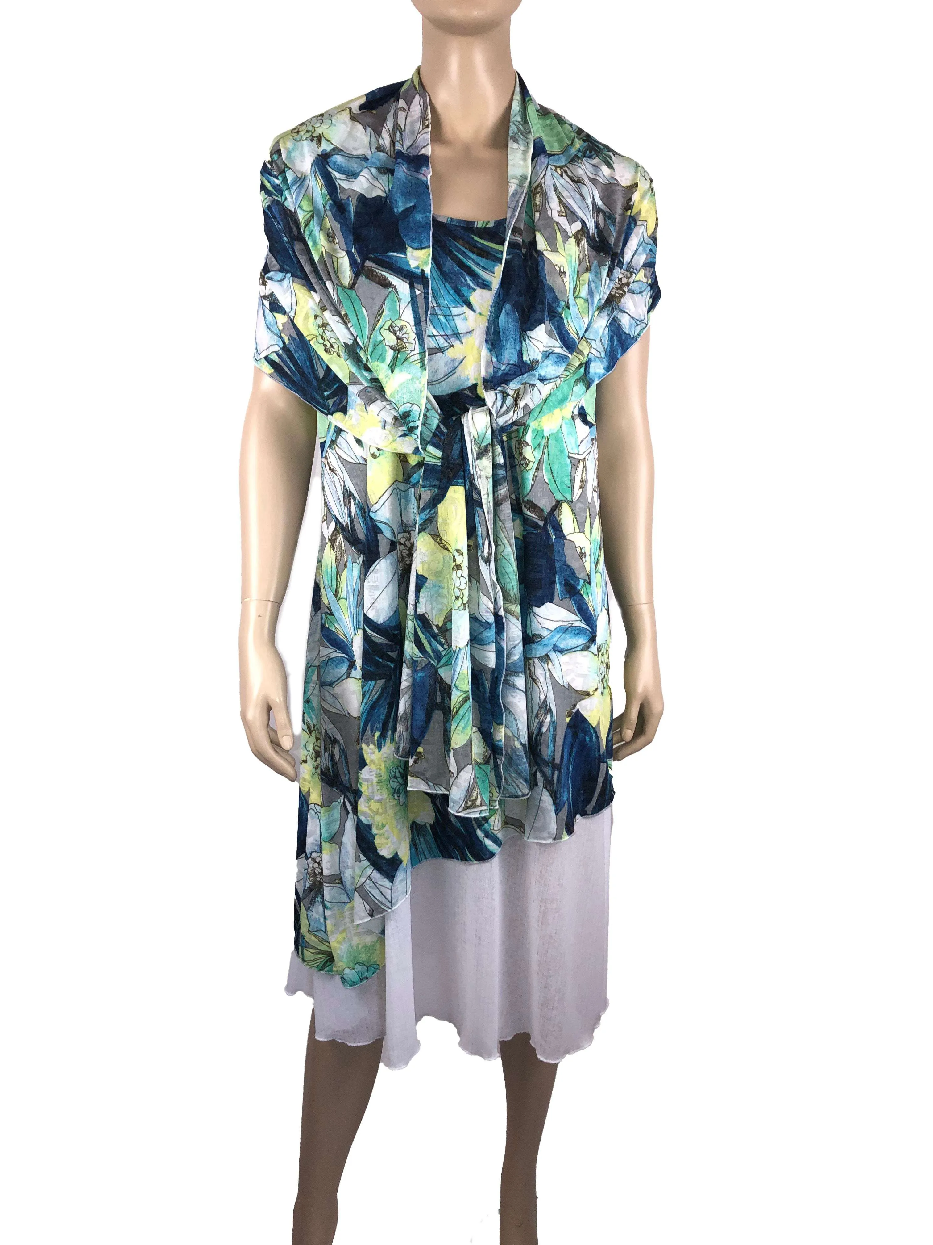 Women's Dresses Canada Soft Colorful Print Layered Flattering Design Includes Shawl Best Quality Stretch Fabric Made in Canada Yvonne Marie Boutiques