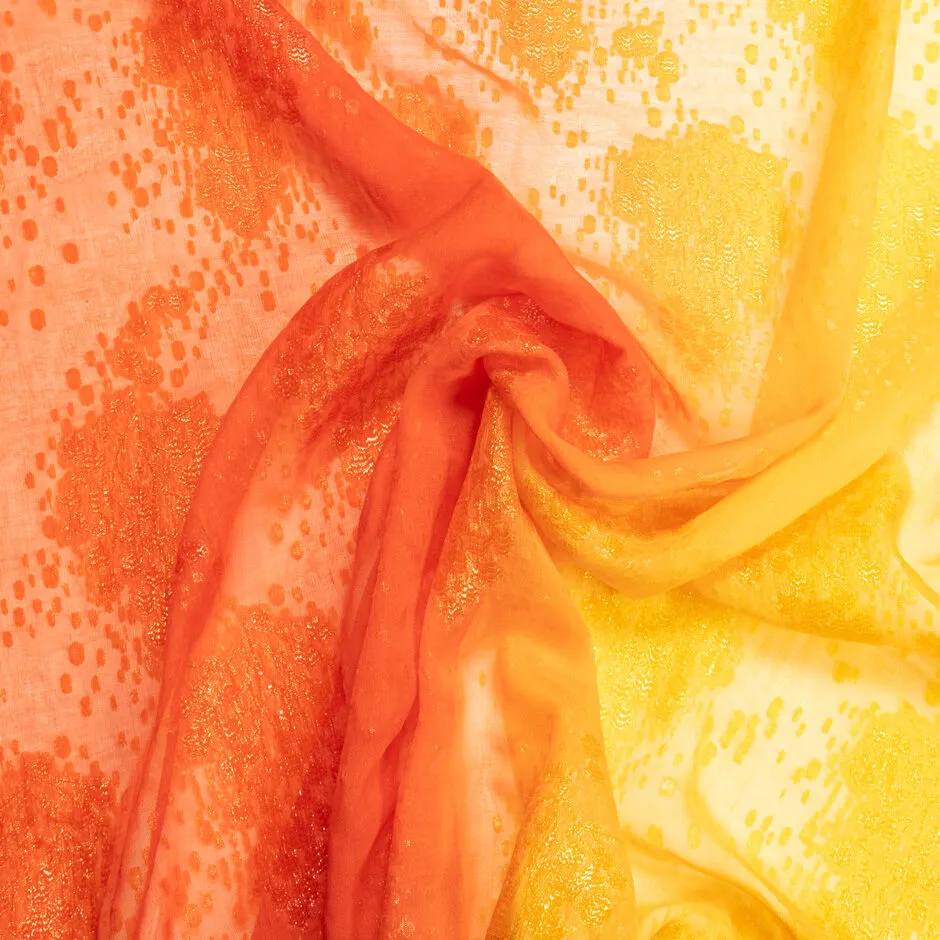 Yellow & Orange Ombré Metallic Silk Chiffon